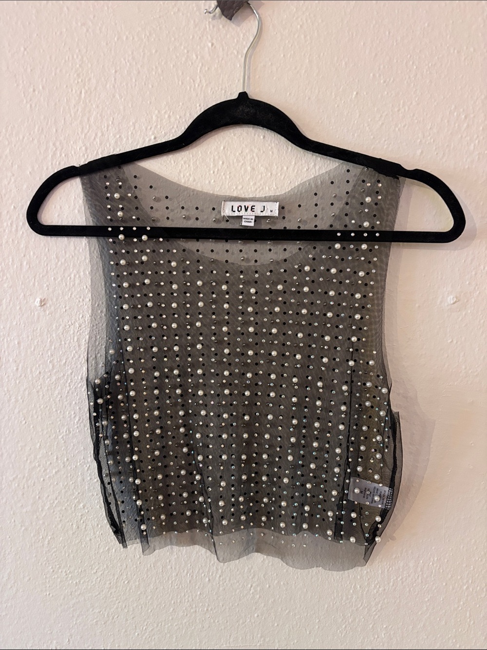 love J Black Studded Sheer Mesh Tank Top